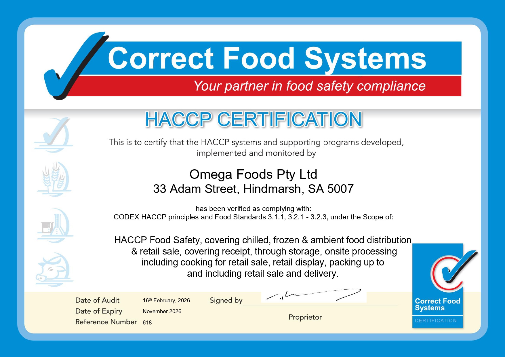 Omega Foods HACCP Certification 2026