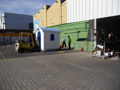Now the Church is turned around and ready to be placed on top of the concrete.